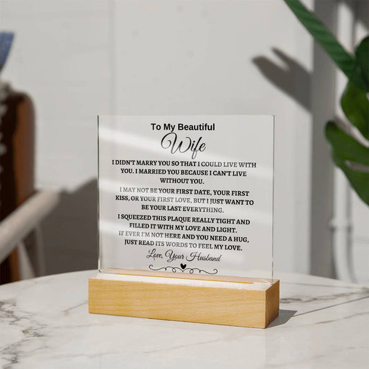 To My Beautiful Wife | Square Acrylic Plaque